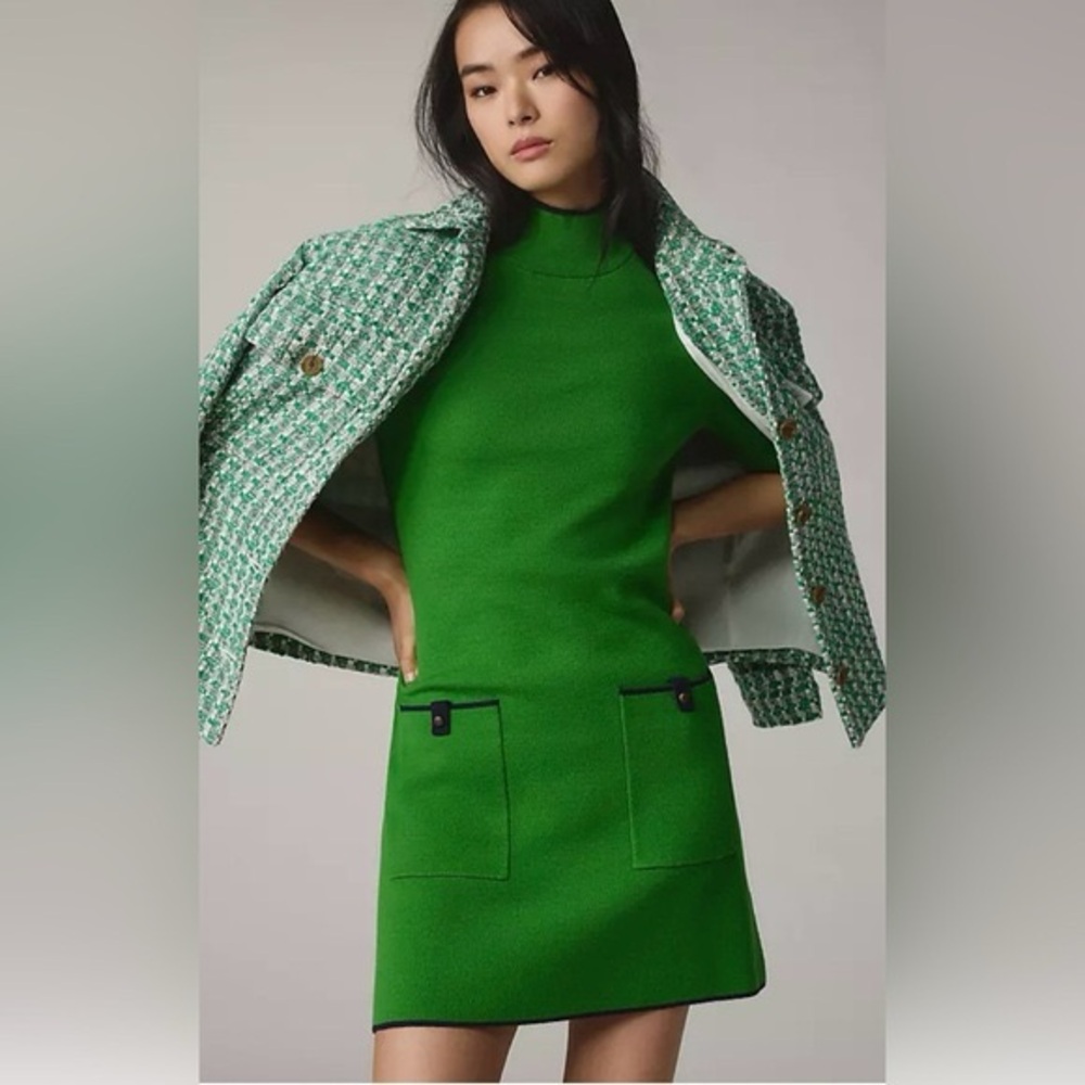 Chic Green Dress with Tweed Jacket